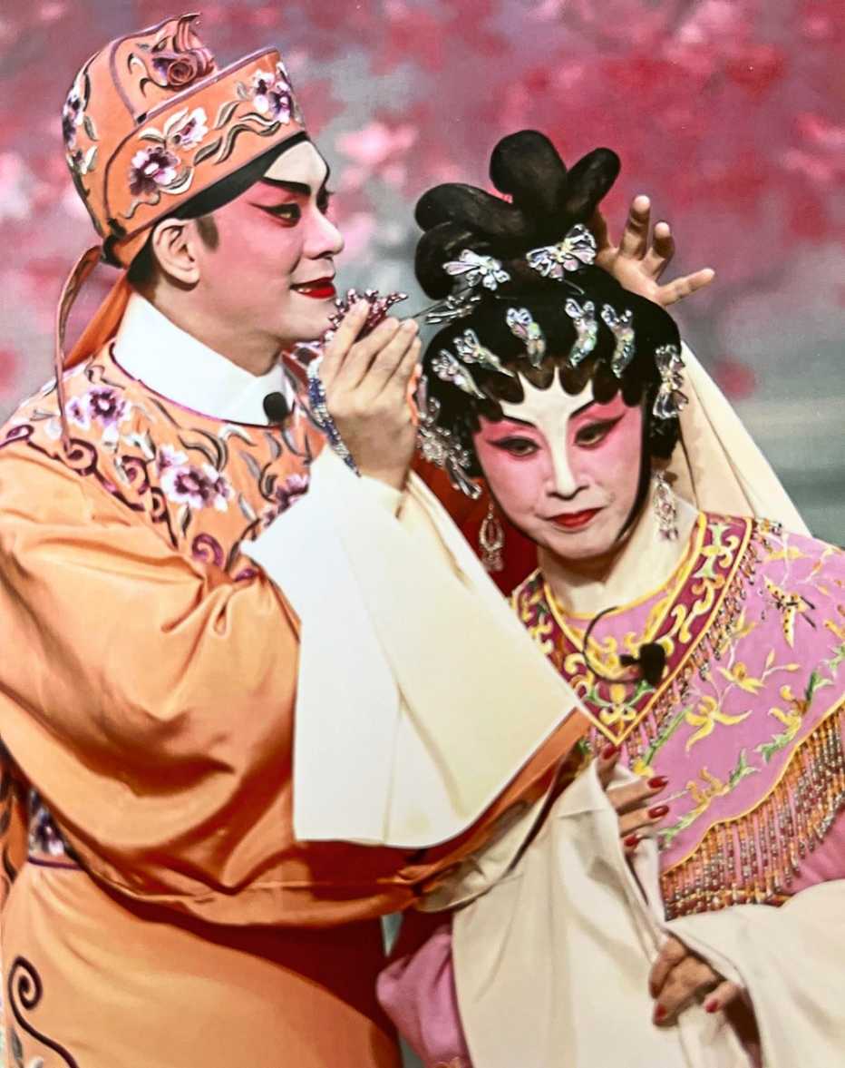Ma in makeup and costume for a performance with Hong Kong opera star Xiao Ming Liang in 2019 