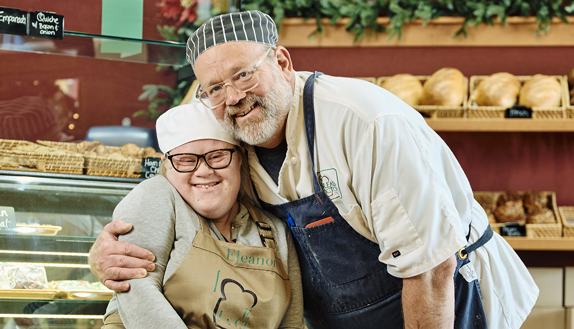 Ezdan Fluckiger and his daughter Eleanor Fluckiger at their bakery, The Bread Doctor, in Torrington, Wyoming, Thursday, December 1, 2022. Ezdan, who has held a career as a doctor, opened the bakery to ensure that Eleanor would have a job and thrive as an adult living with Downs Syndrome. 