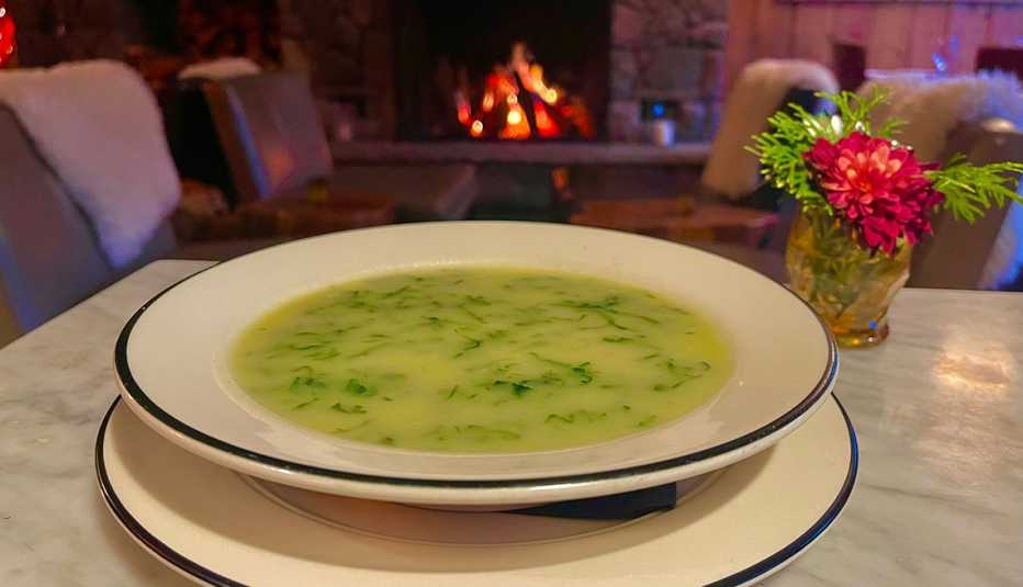 a bowl of Caldo Verde soup