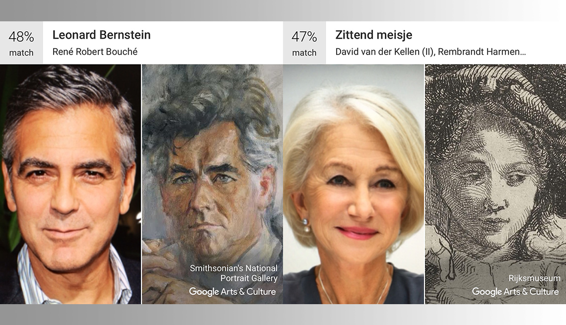 Photos of George Clooney and Helen Mirren matched to classical artwork