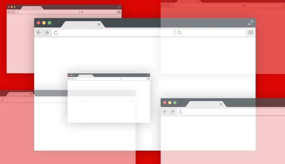 internet browsers of varying transparency layered on top of each other some are almost invisible