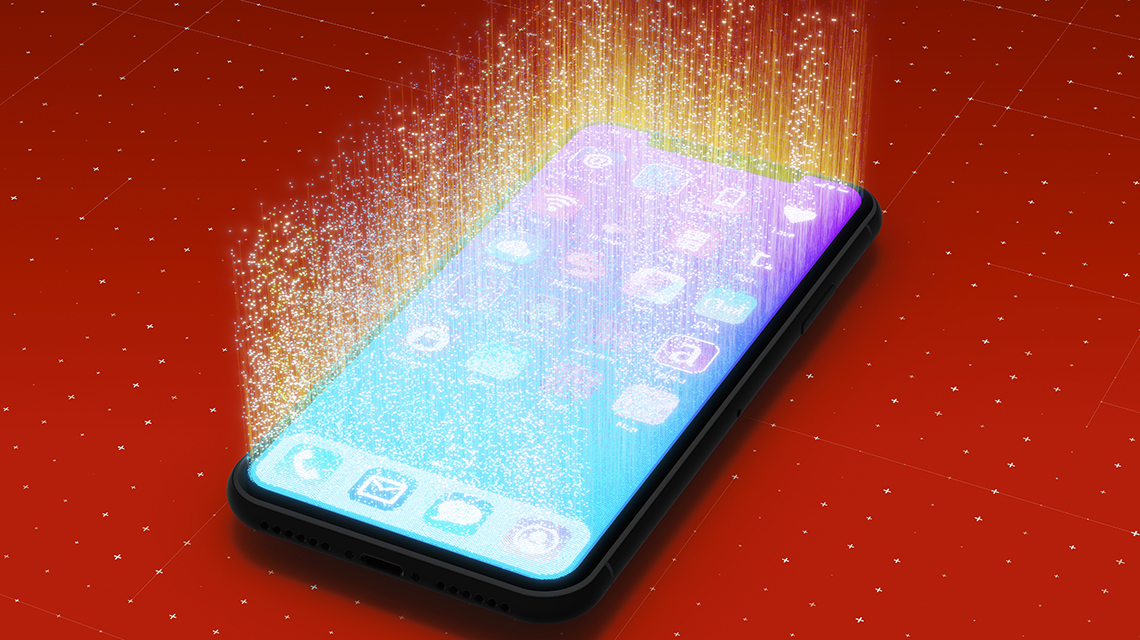 smartphone with light emanating from the screen
