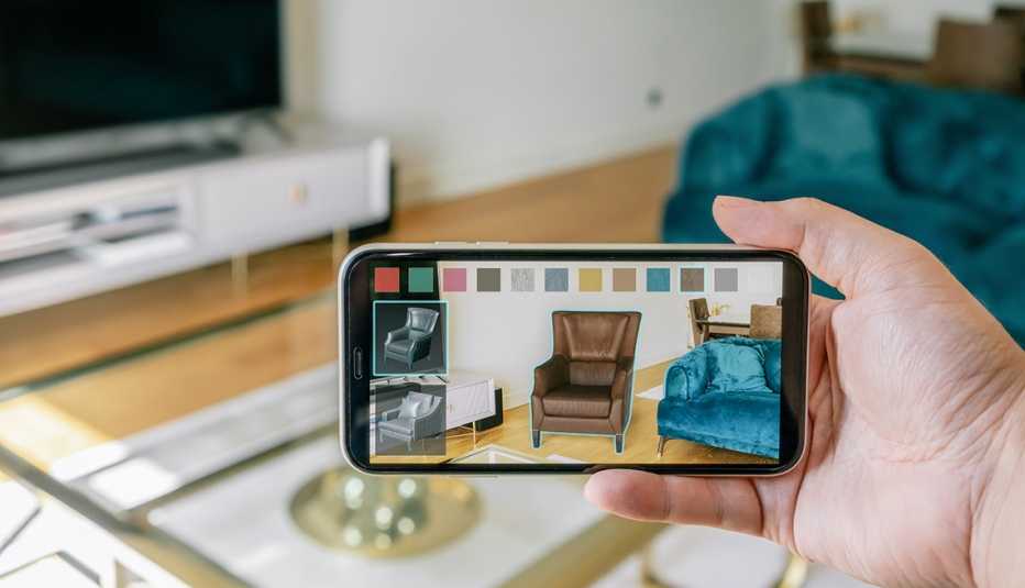 a smartphone displaying a living room