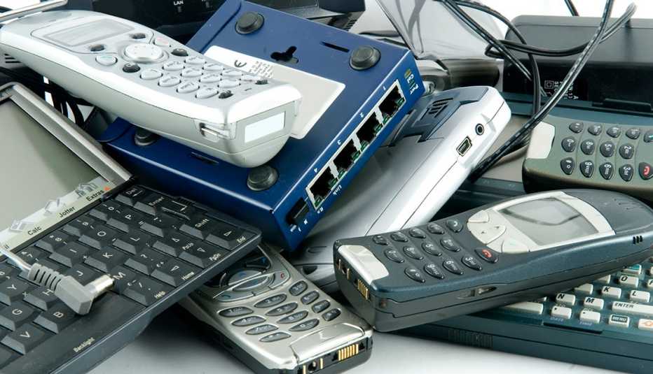 a pile of old electronic devices