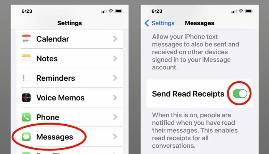 a screenshot showing how to enable the read receipts function in imessage