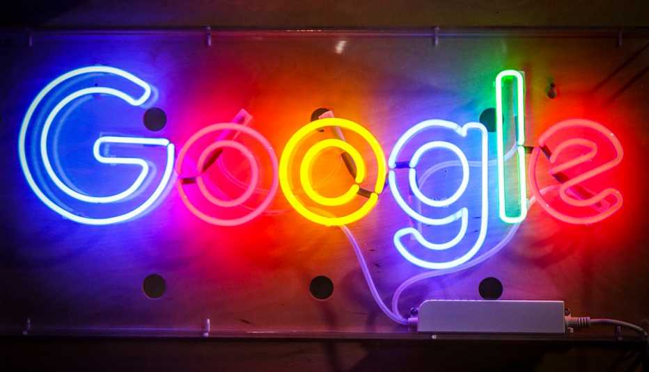 the google logo in neon letters
