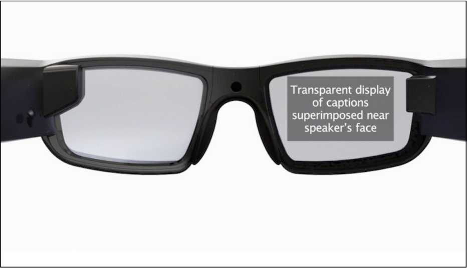 a pair of glasses used for captioning