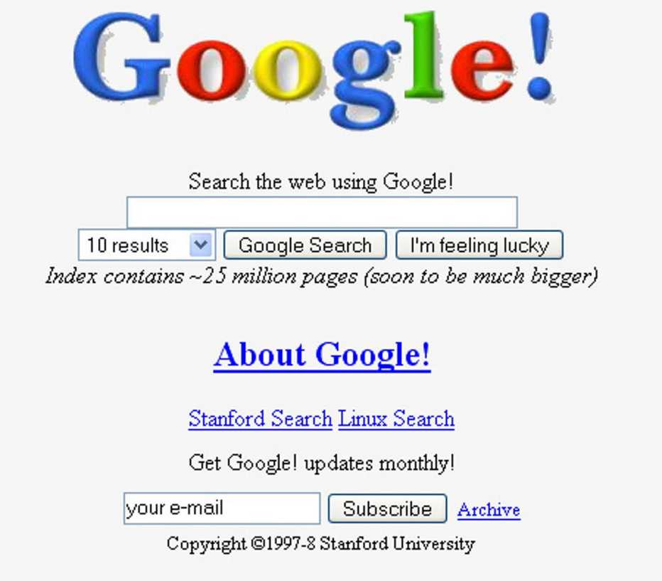 an early search page from google