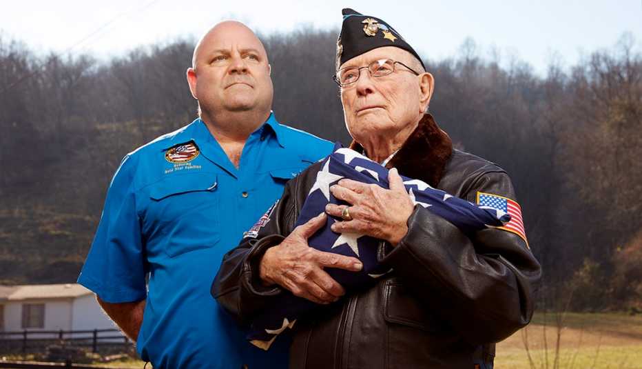 Hershel “Woody” Williams, right, 95 at the time of this photograph, is pictured with grandson Brent Casey, 50.