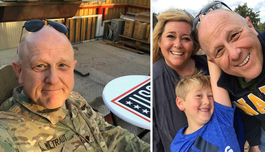 jim wiltraut in afghanistan and today with his family