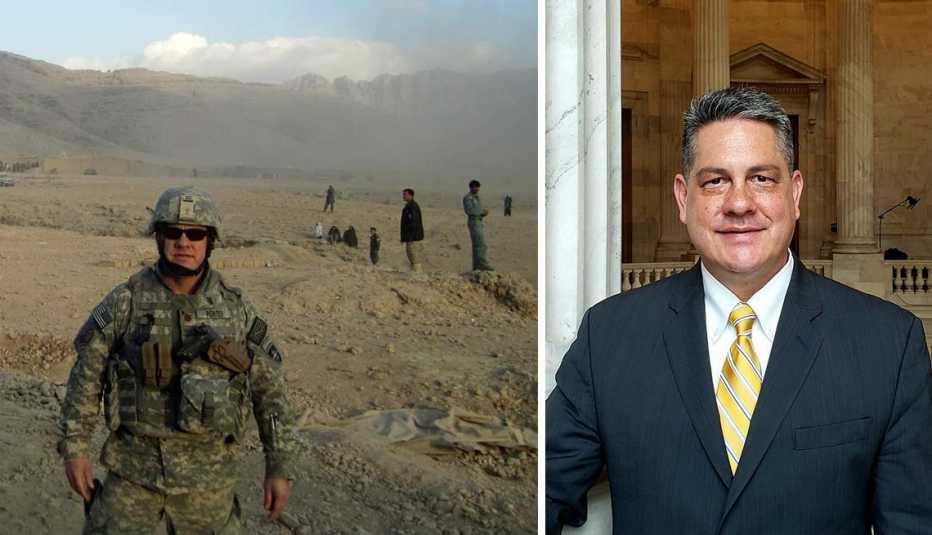 tom porter shown in his service days in afghanistan and currently