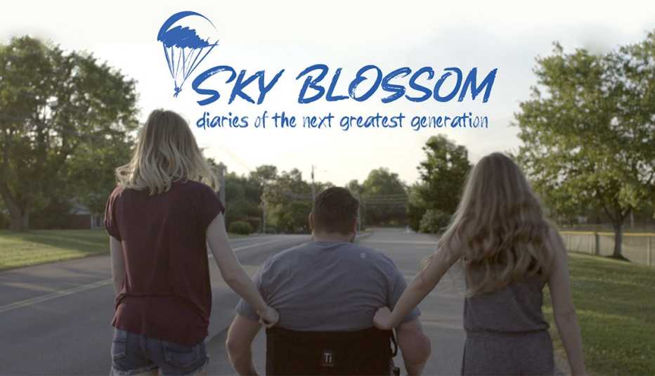 A banner for the film Sky Blossom