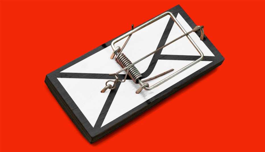an envelope with a trap on top with a red background