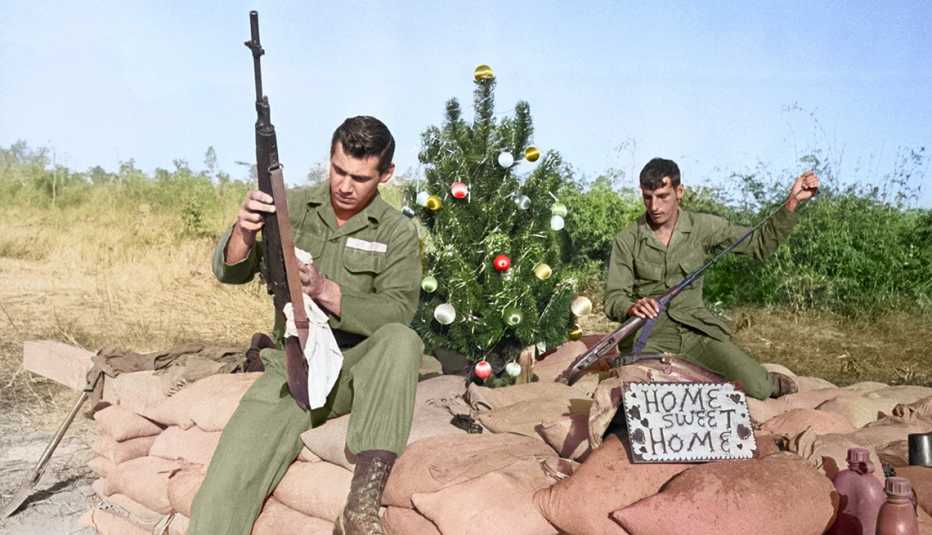 a christmas tree in vietnam with two soldiers