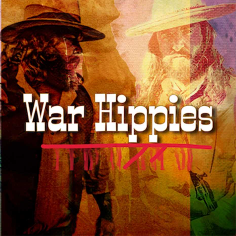 war hippies album cover features two men in the background