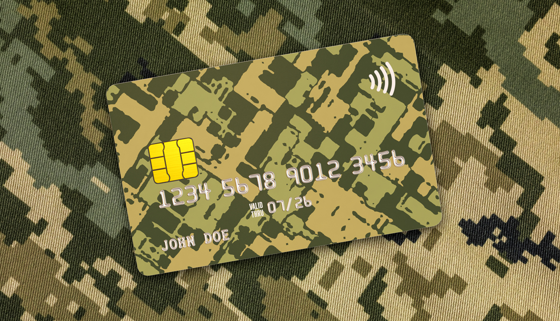 a credit card covered in camo