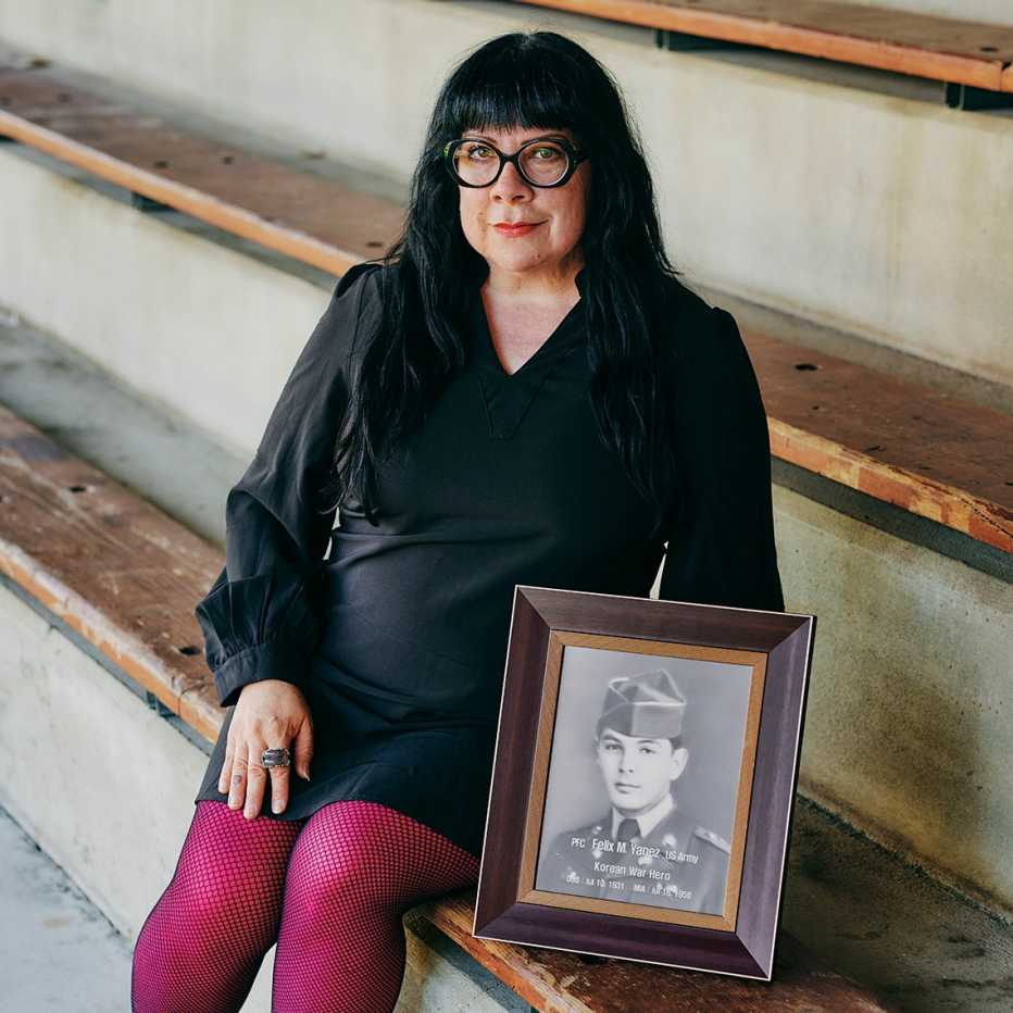 tammi shreeve and a photo of her uncle felix yanez who served in the korean war