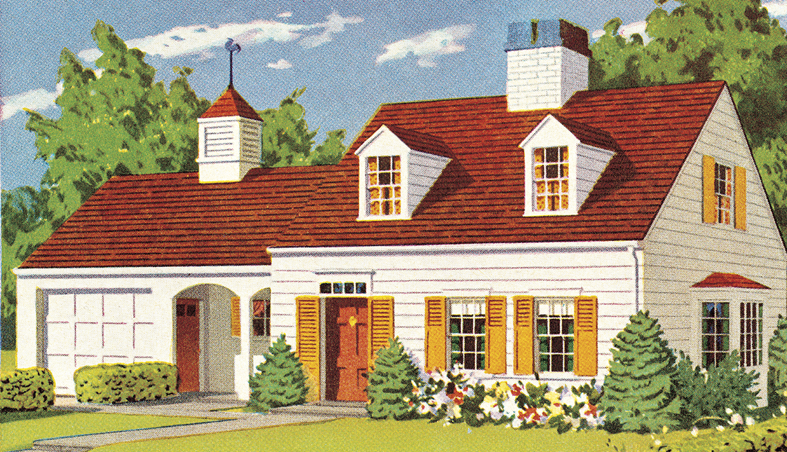 An illustration of a house with a single car garage.