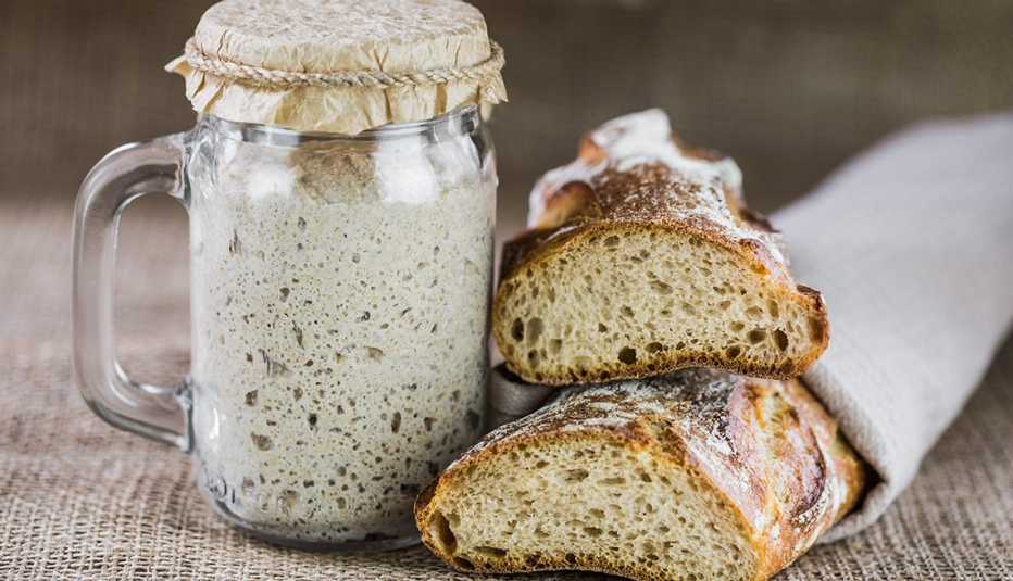 Sourdough bread with sourdough bread in a jar