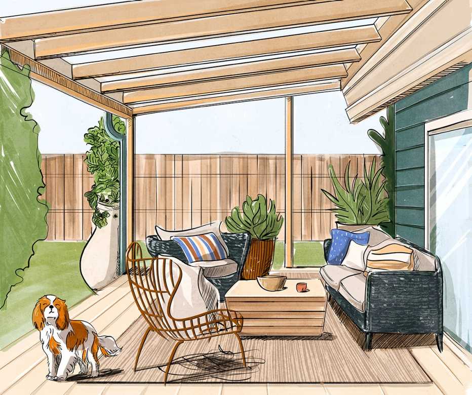 design sketch for a patio deck outdoor area