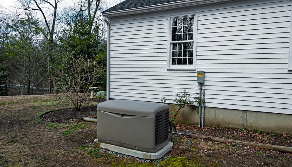 Residential standby generator on a concrete pad
