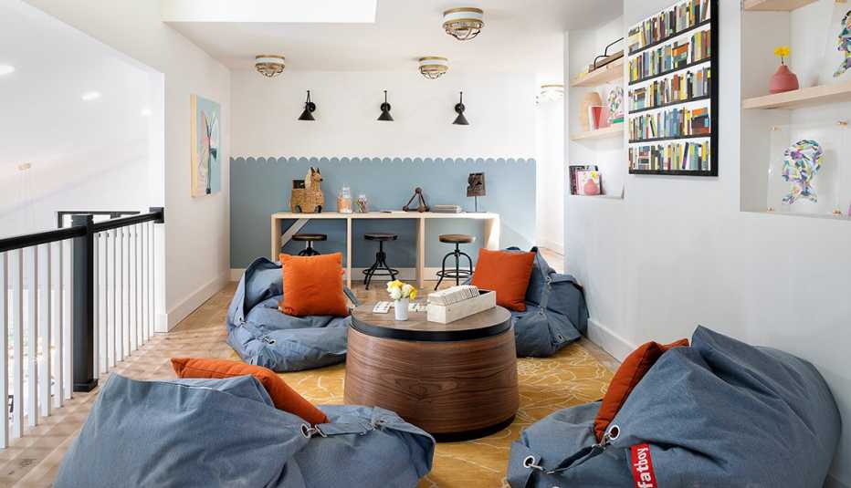 grown up fun room with low bean bag chairs