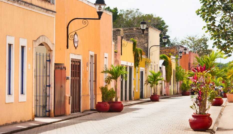 a street of houses in valladolid yucatan mexico