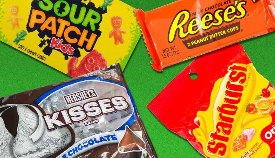 popular candy in the american west such as sour patch kids reeses cups hersheys kisses and starburst