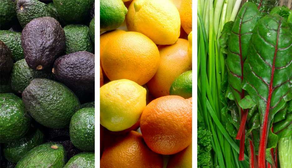 avocados, citrus fruits and greems