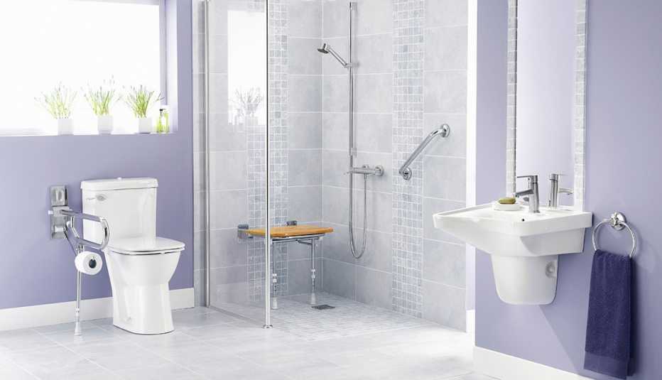 a modern bathroom that is accessible for people with disabilities.