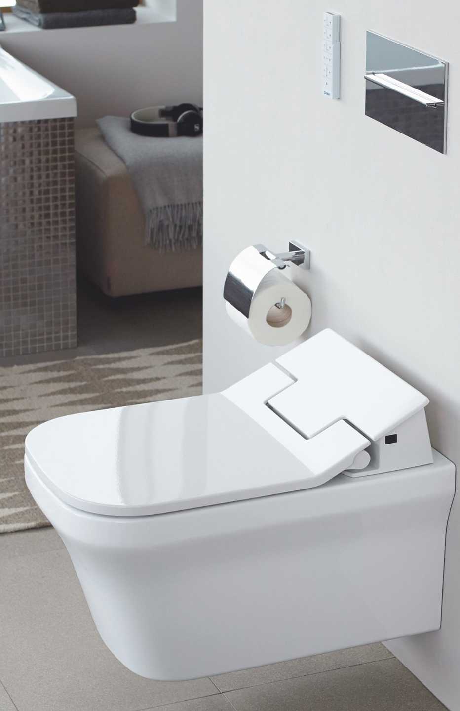 A wall-hung bidet toilet can be set at varying heights.