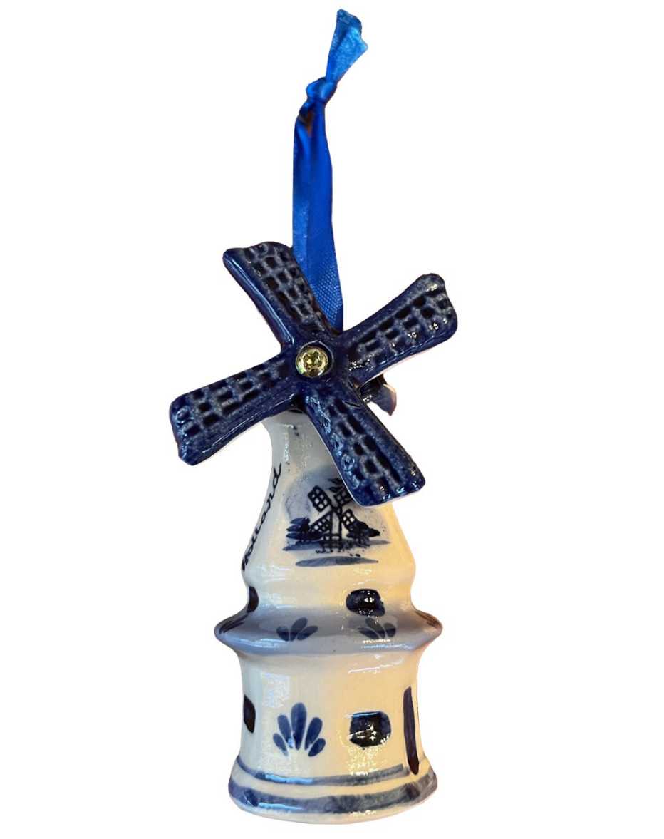 blue and white painted porcelain windmill ornament