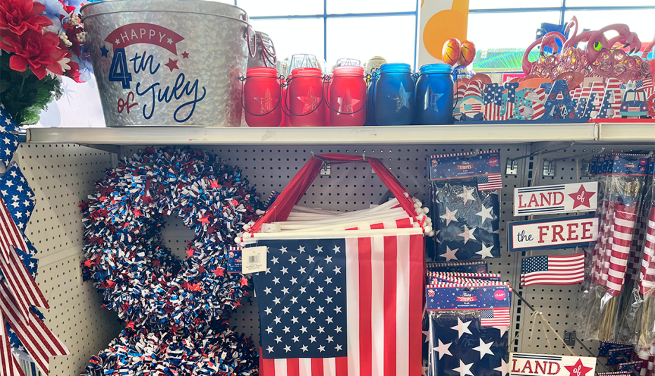 fourth of july decorations available at dollar stores such as wreaths flags and buckets