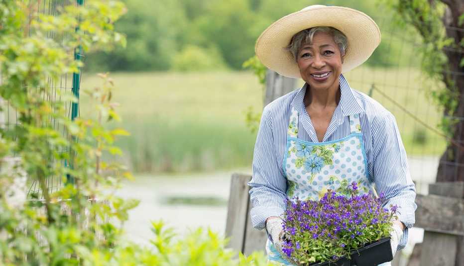 portrait of a woman gardening