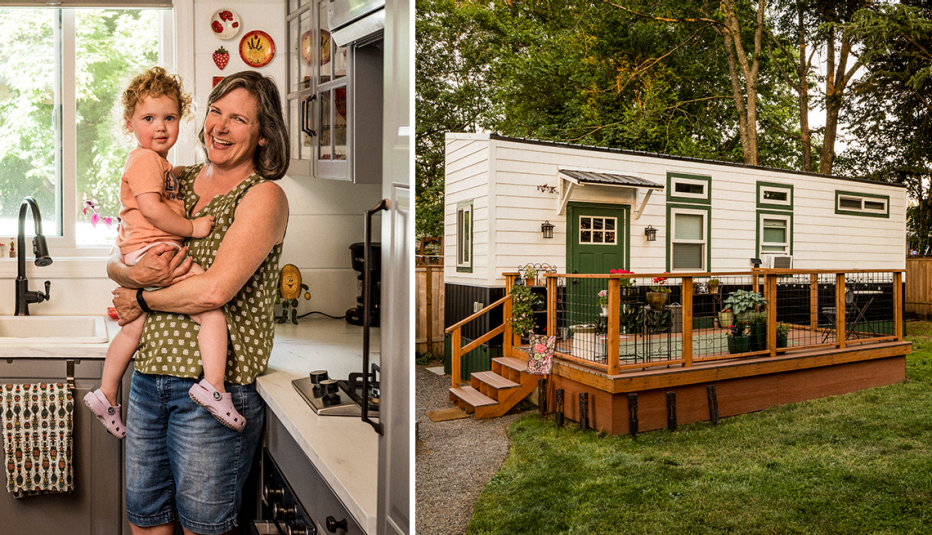 left peggy leduff and granddaughter gaga right peggys tiny house on wheels