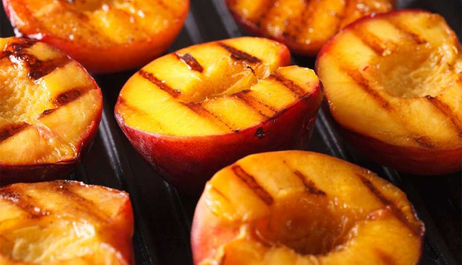 Fresh peaches on grill macro
