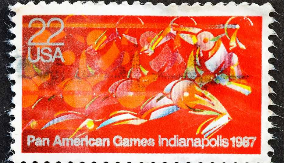 Postage stamp commemorating the 10th Pan American Games. The games took place August 7-25, 1987 