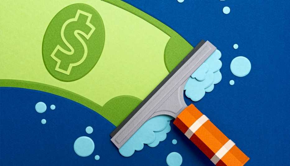 an illustration of a window squeegee wiping a dollar