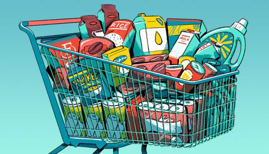 a shopping cart full of items you can buy in bulk