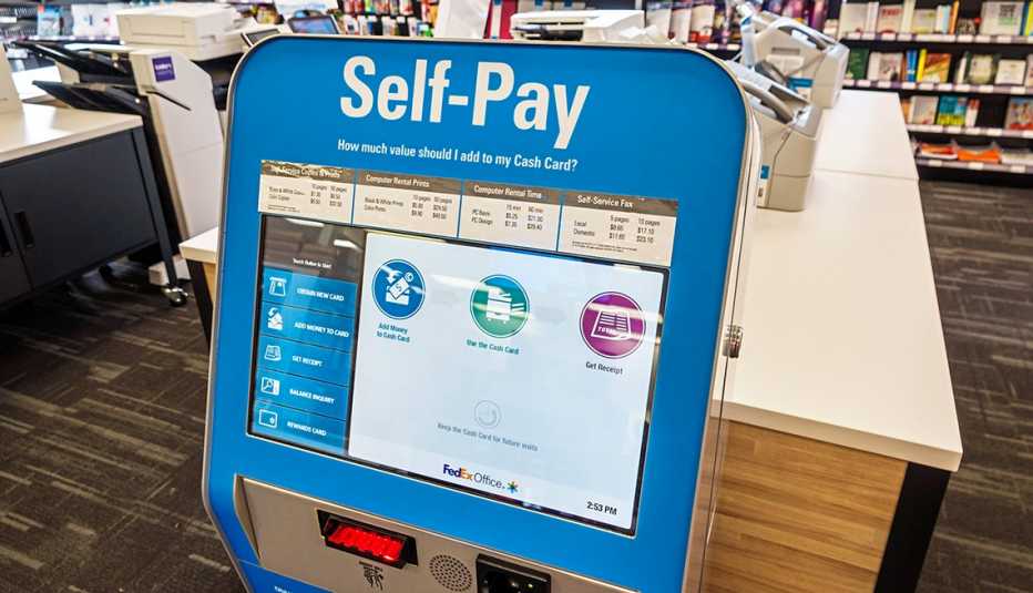 a self-checkout pay kiosk in a store. 