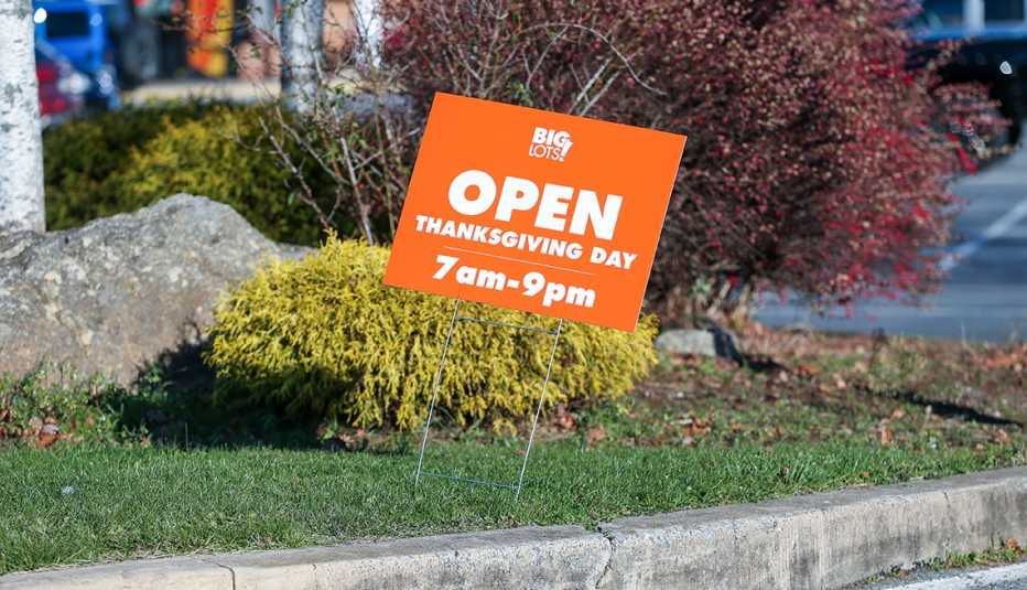 A sign with Thanksgiving Day hours is seen at a Big Lots store at the Lycoming Mall n Muncy, Pennsyvlania.