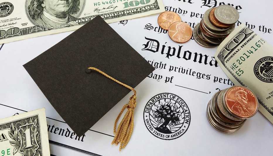 college diploma background with mortar board and money