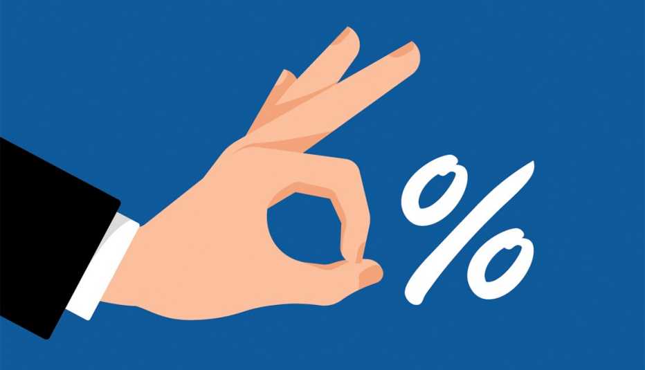 Zero percent concept. Gesture by hand with percent sign. Great offer, interest-free loan, ok gesture.