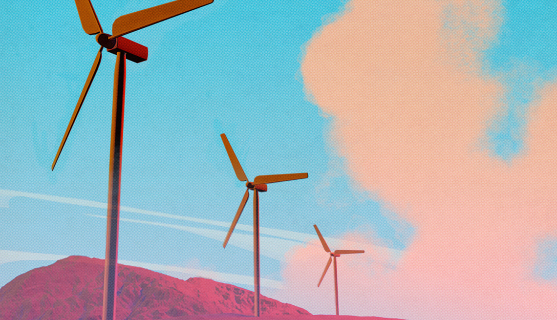 illustration of three windmills 