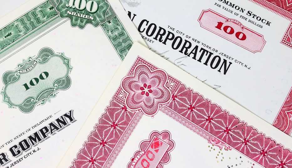 display of old stock share certificates 