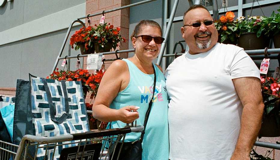 Manuela and Mario Anastacio outside of Stop & Shop after shopping at the Carle Place, New York store. Photographed on May 22nd 2023.