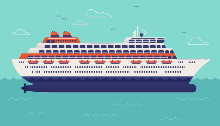an illustration of a cruise ship on the ocean