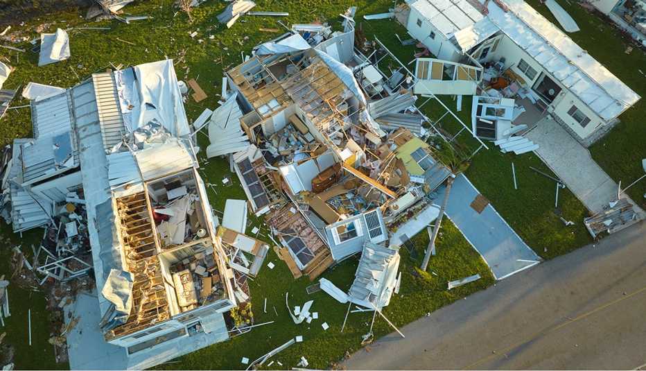 overhead image of homes destroyed by hurricane Ian in Florida
