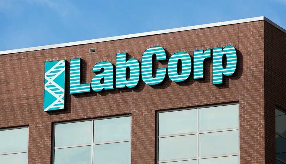 A logo sign outside of the headquarters of Laboratory Corporation of America Holdings (LabCorp) in Burlington, North Carolina 