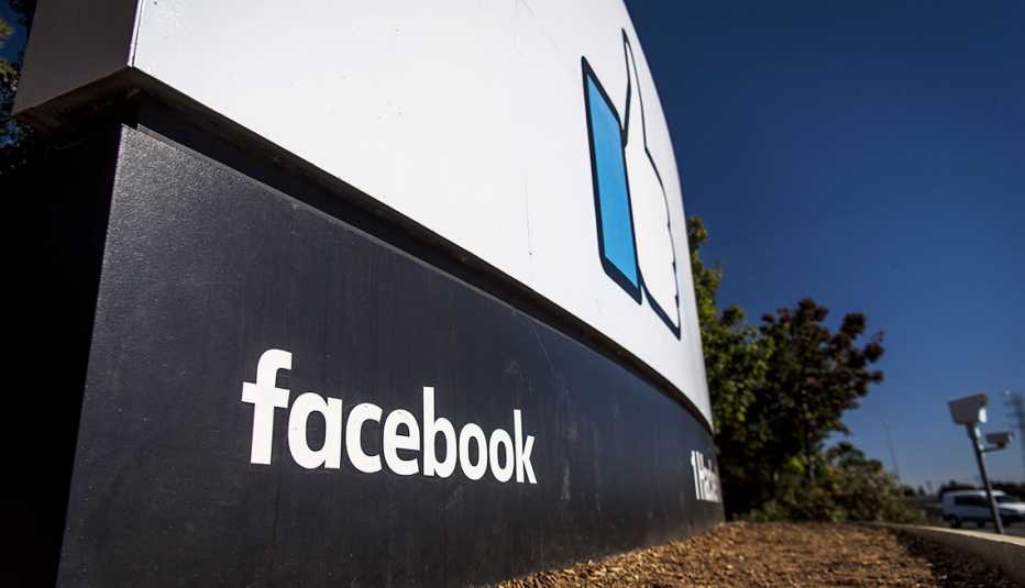 Signage is displayed outside Facebook Inc. headquarters in Menlo Park, California